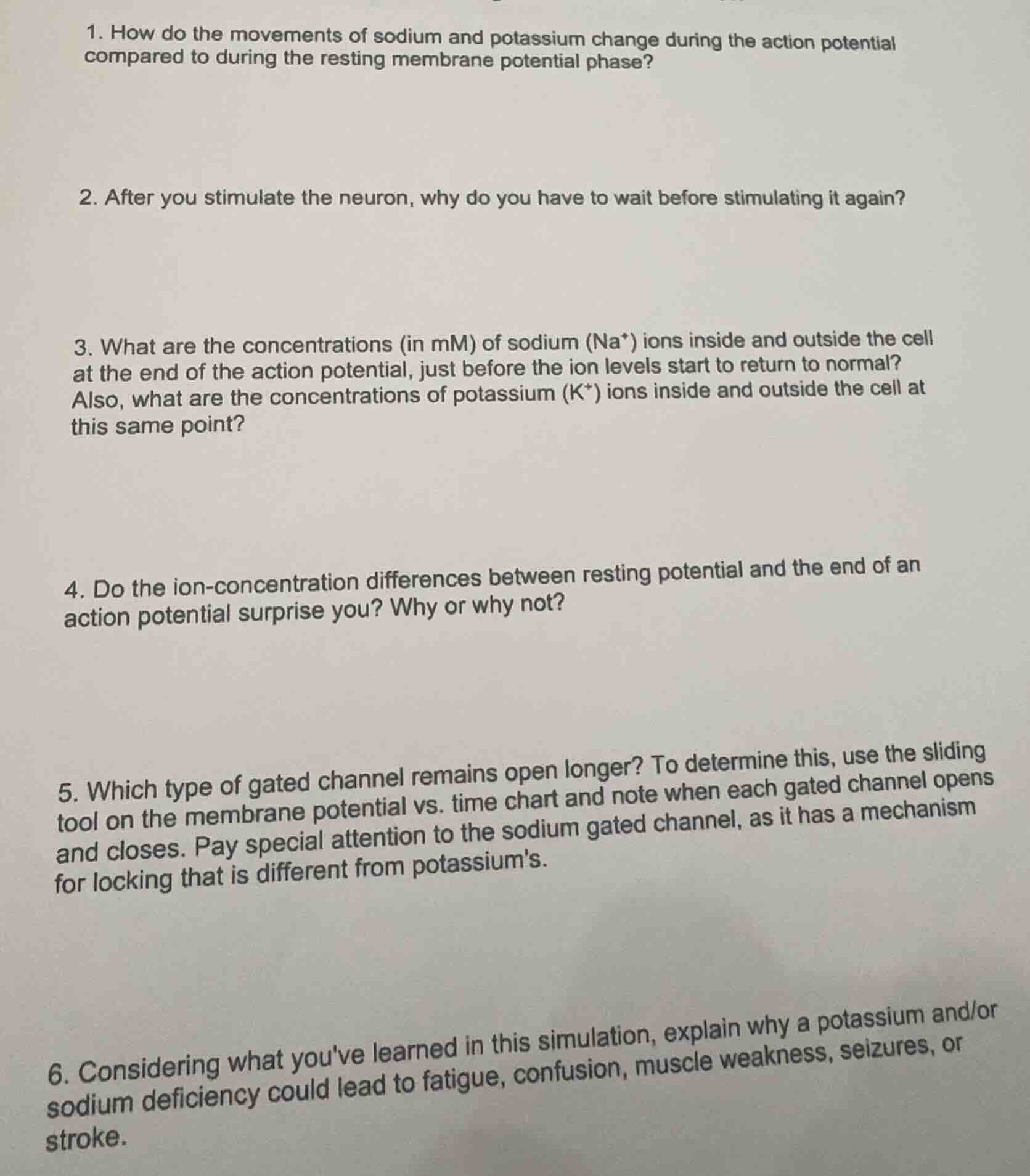 1. how do the movements of sodium and potassium change during the actio…