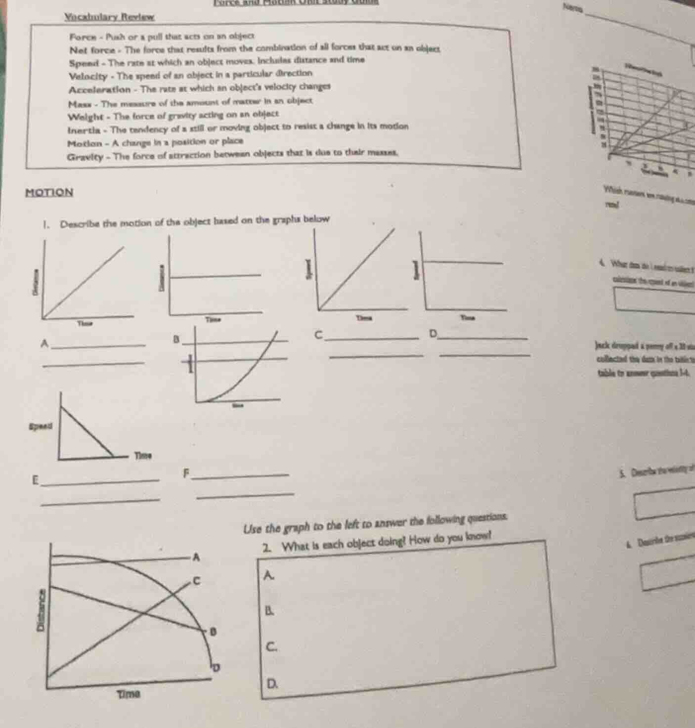 vocabulary review force - push or a pull that acts on an object net for…