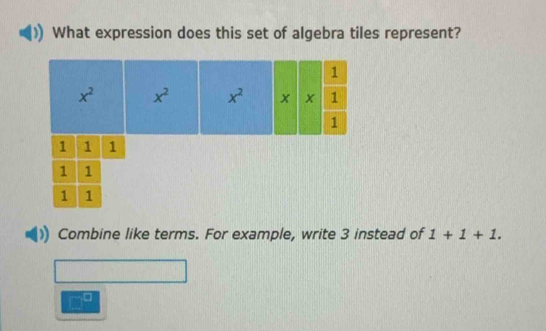 what expression does this set of algebra tiles represent? combine like …