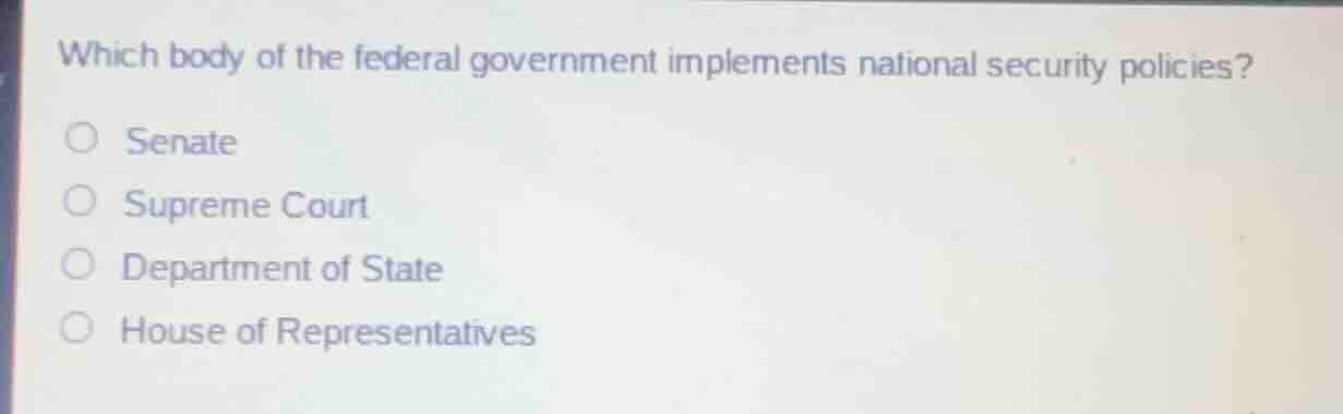 which body of the federal government implements national security polic…