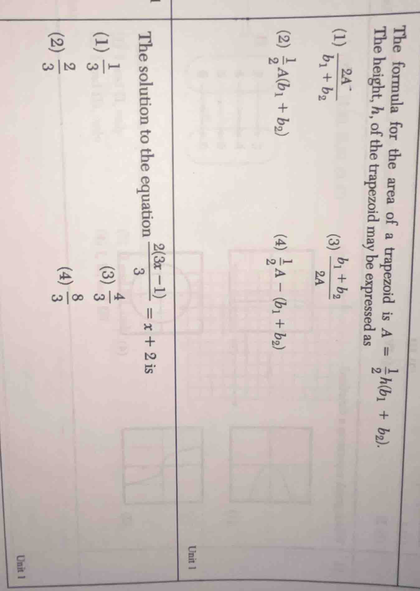 the formula for the area of a trapezoid is $a = \\frac{1}{2}h(b_1 + b_2…