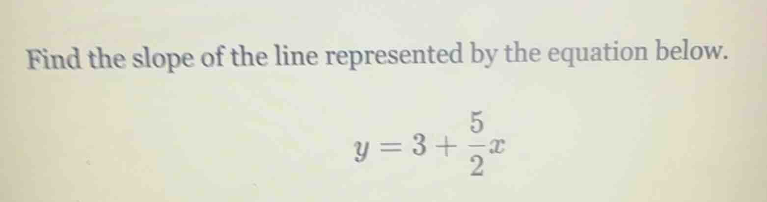 find the slope of the line represented by the equation below. y = 3 + \…