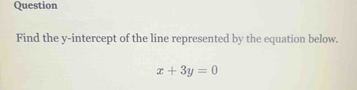 question find the y-intercept of the line represented by the equation b…