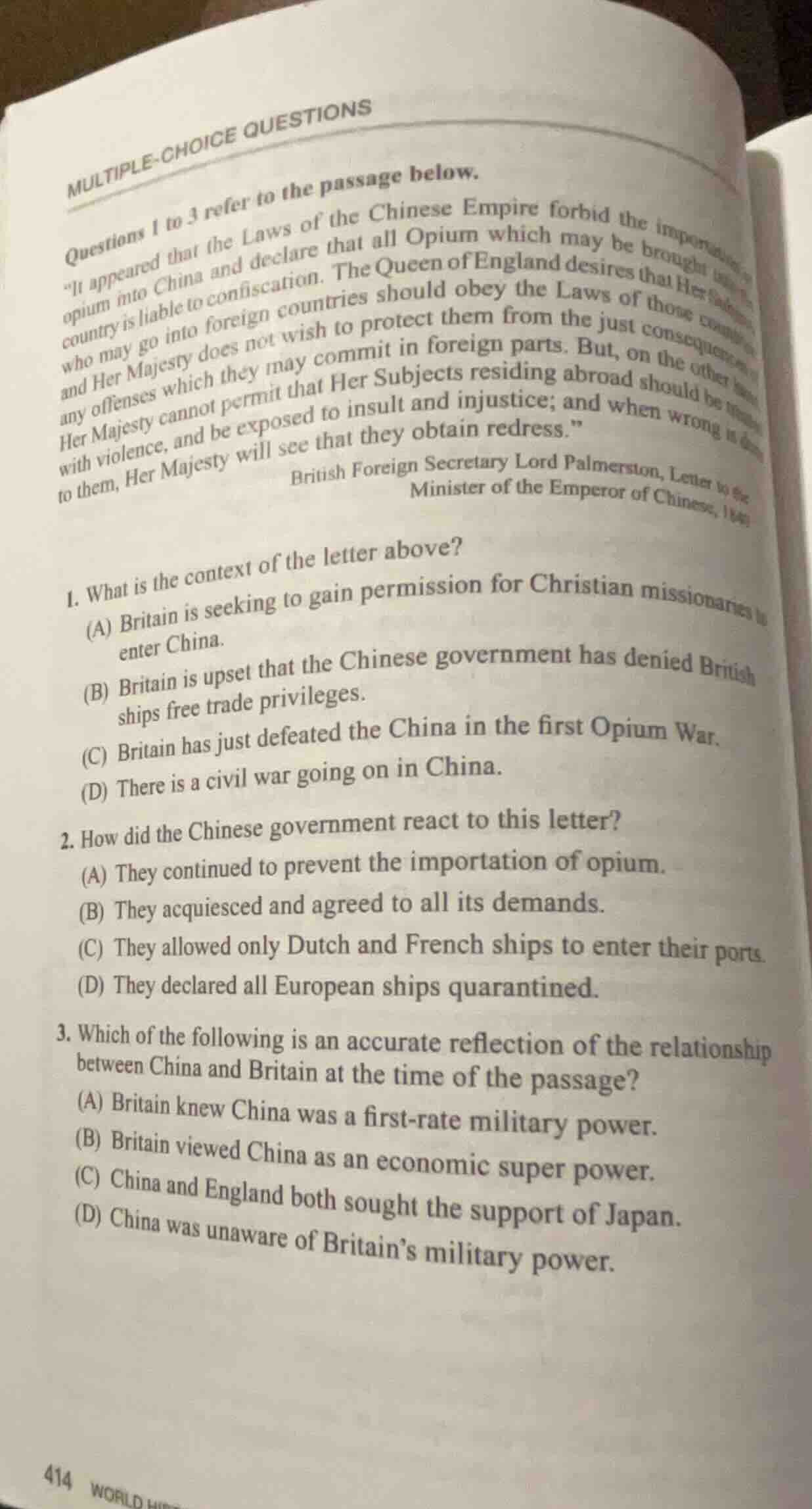 multiple-choice questions questions 1 to 3 refer to the passage below. …