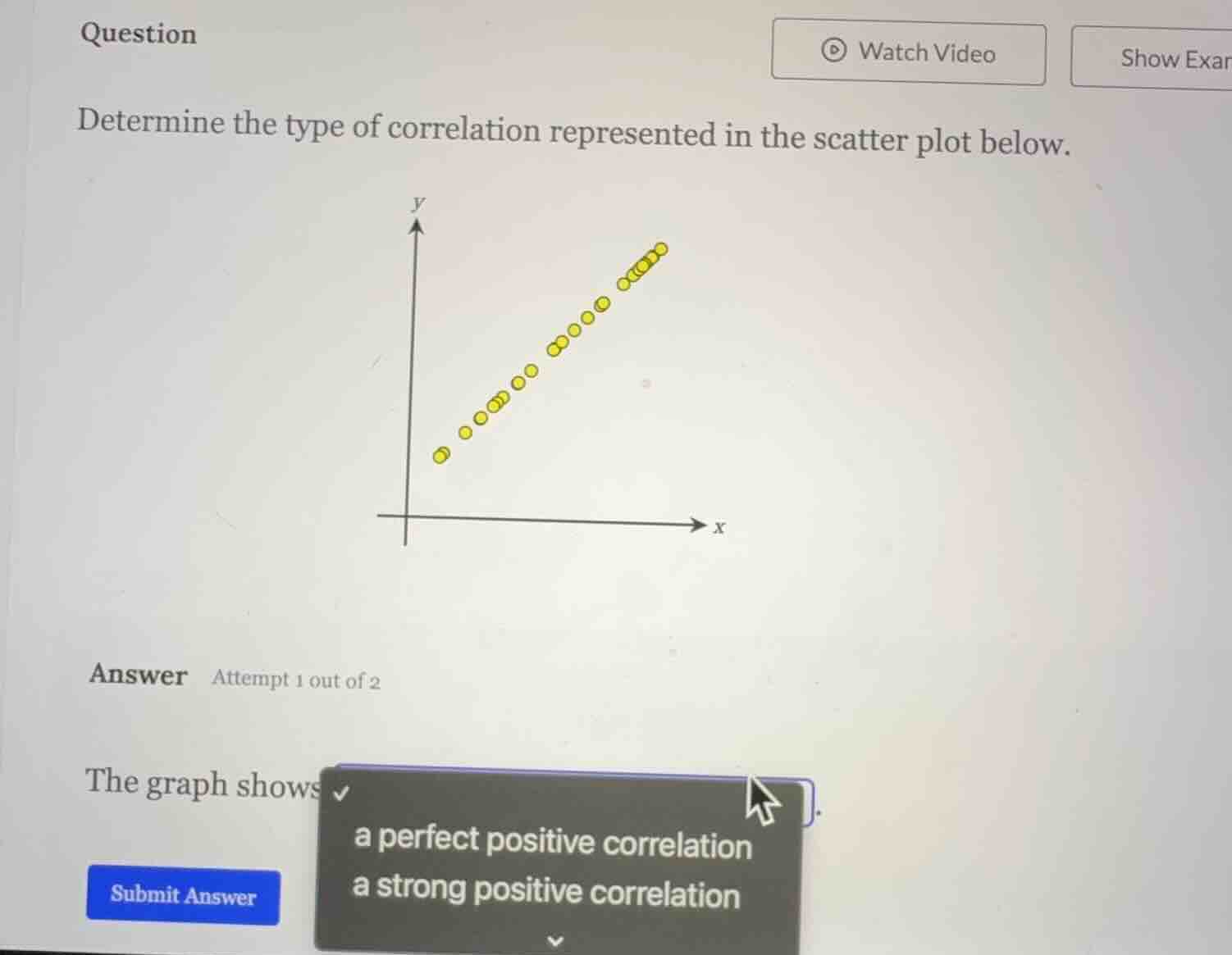question determine the type of correlation represented in the scatter p…