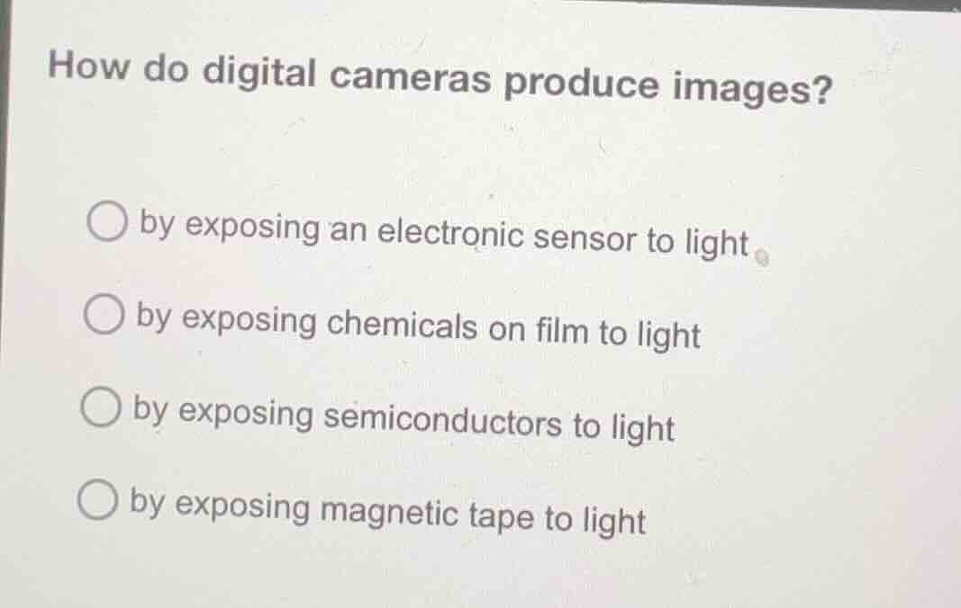 how do digital cameras produce images? by exposing an electronic sensor…