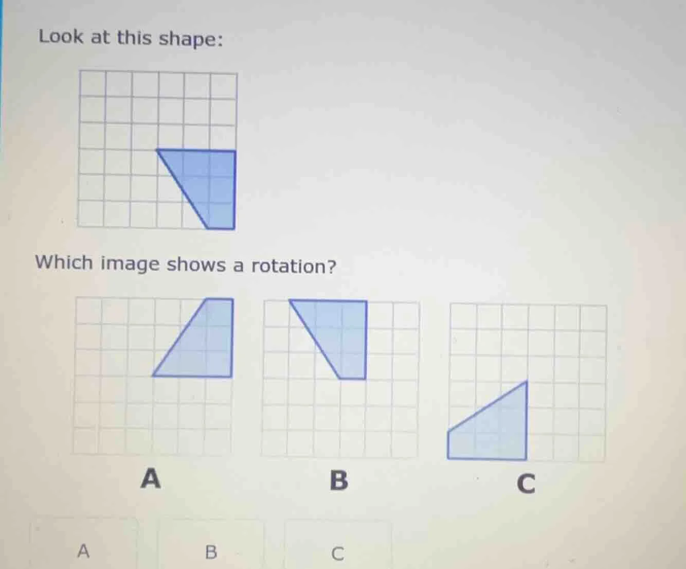 look at this shape: image of a blue trapezoid - like shape on a grid wh…