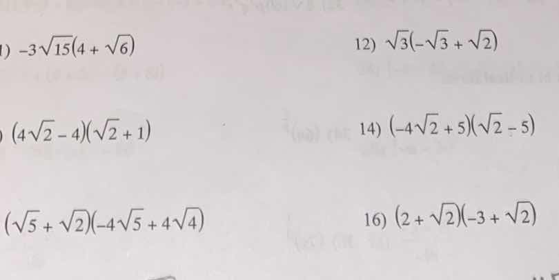 1) $-3sqrt{15}(4 + sqrt{6})$ 12) $sqrt{3}(-sqrt{3} + sqrt{2})$ \\(4sqrt…