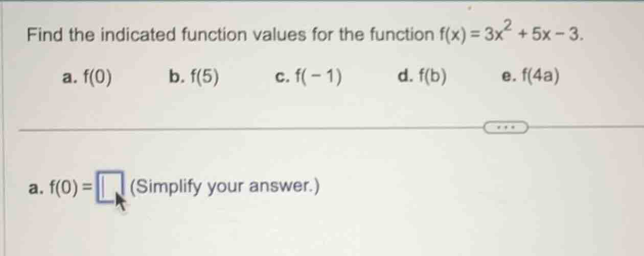 find the indicated function values for the function $f(x) = 3x^2 + 5x -…