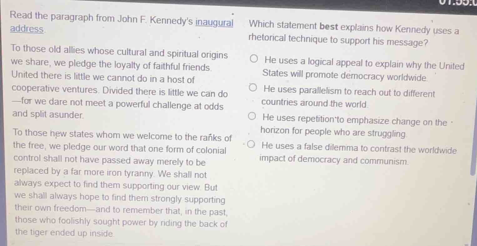 read the paragraph from john f. kennedys inaugural address. to those ol…