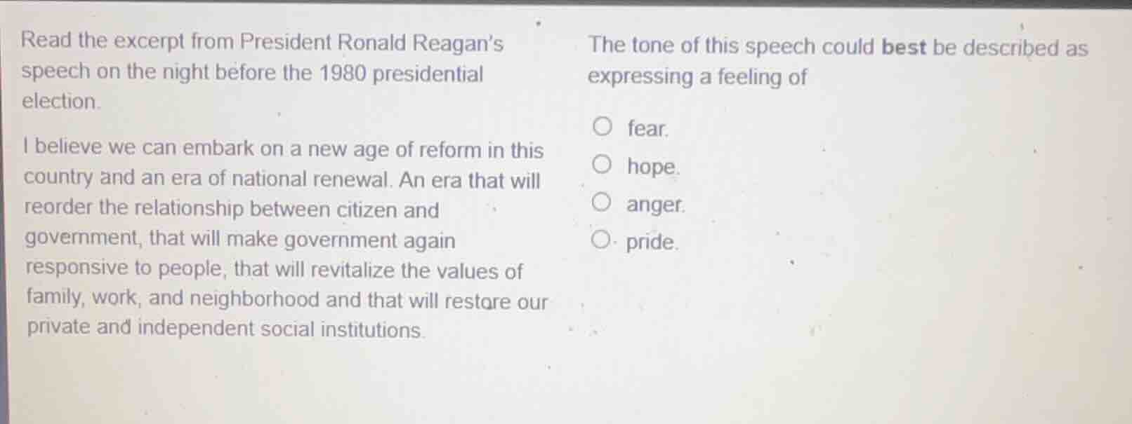 read the excerpt from president ronald reagan’s speech on the night bef…