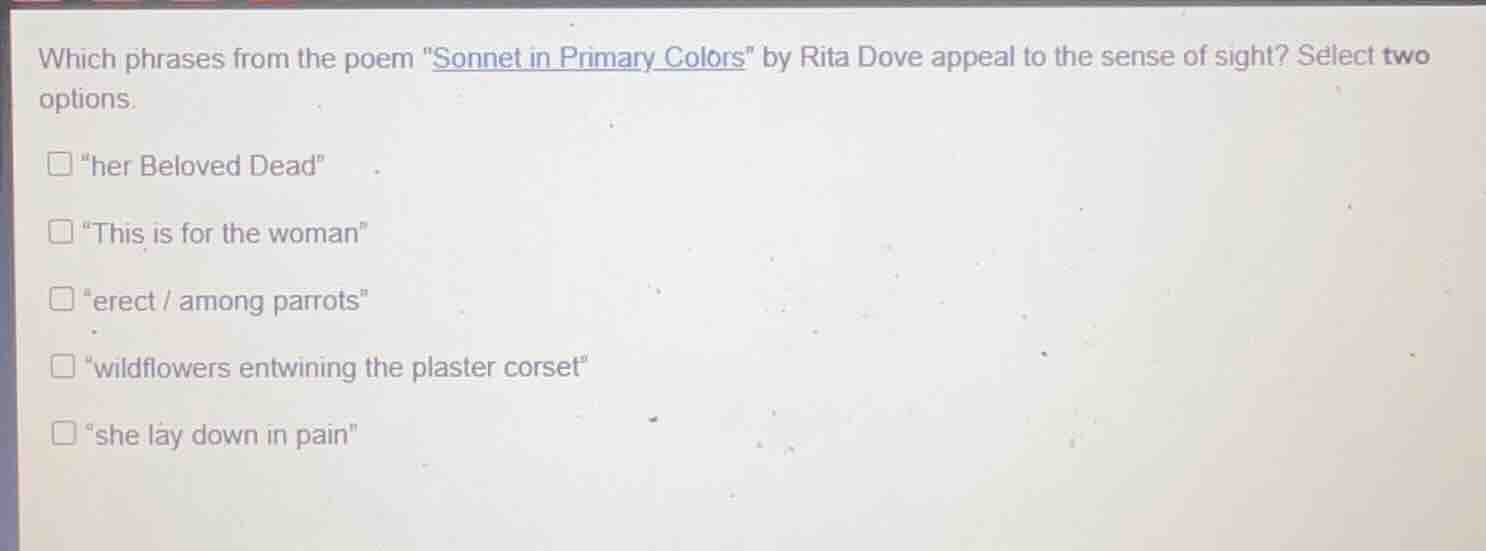 which phrases from the poem \sonnet in primary colors\ by rita dove app…