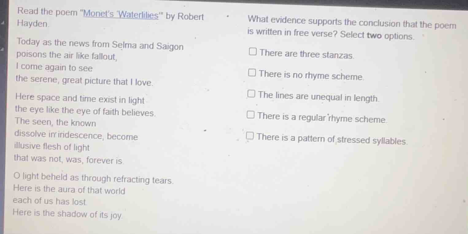 read the poem \monets waterlilies\ by robert hayden. today as the news …