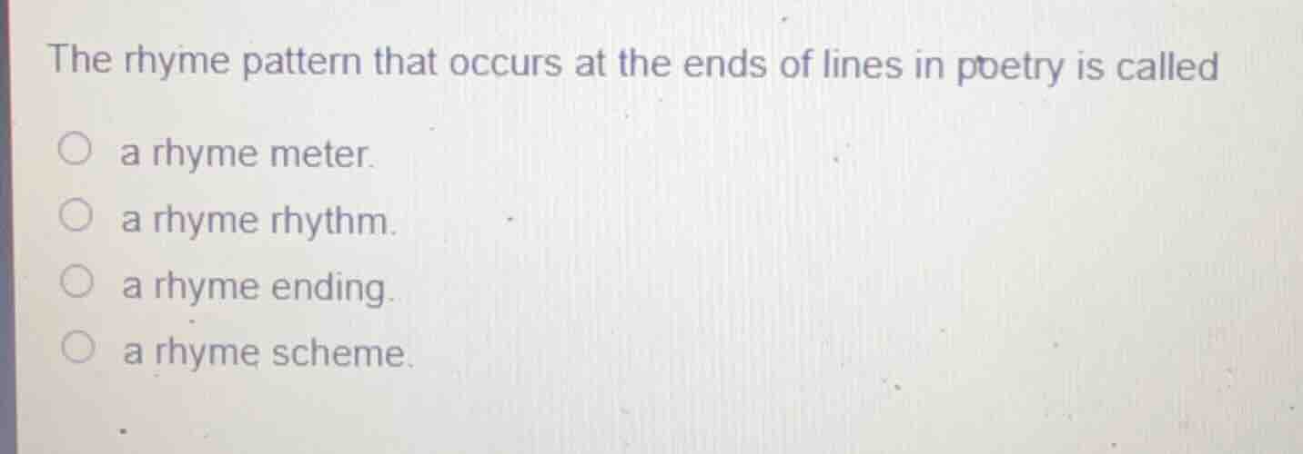 the rhyme pattern that occurs at the ends of lines in poetry is called …