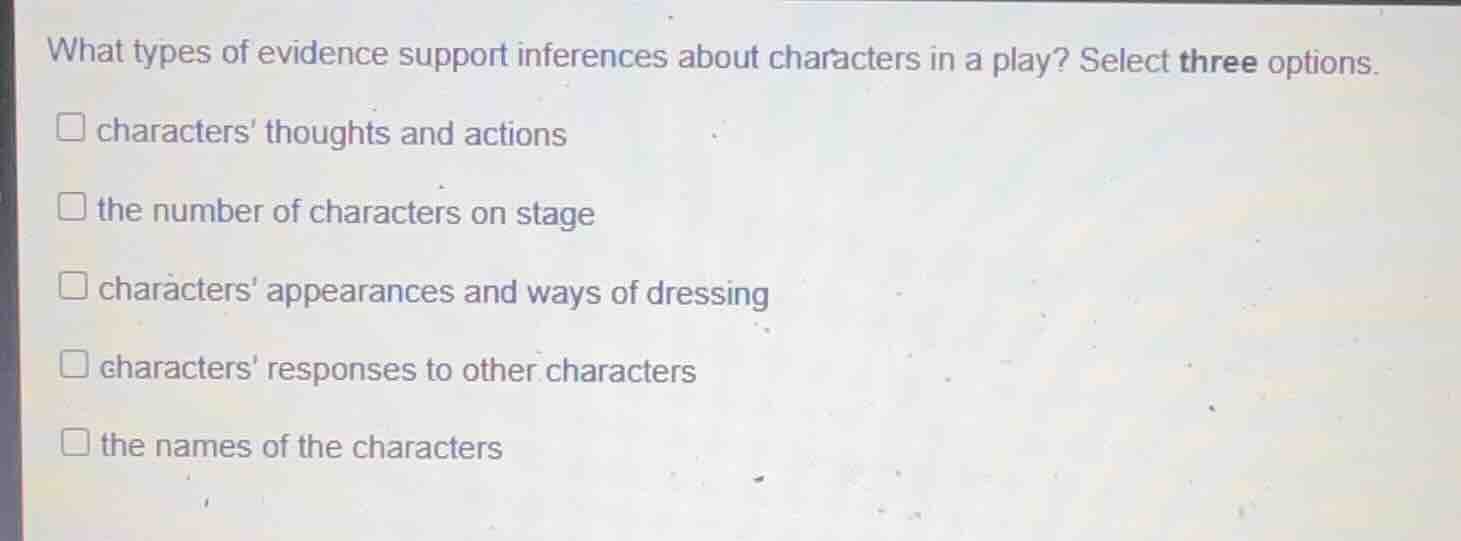 what types of evidence support inferences about characters in a play? s…