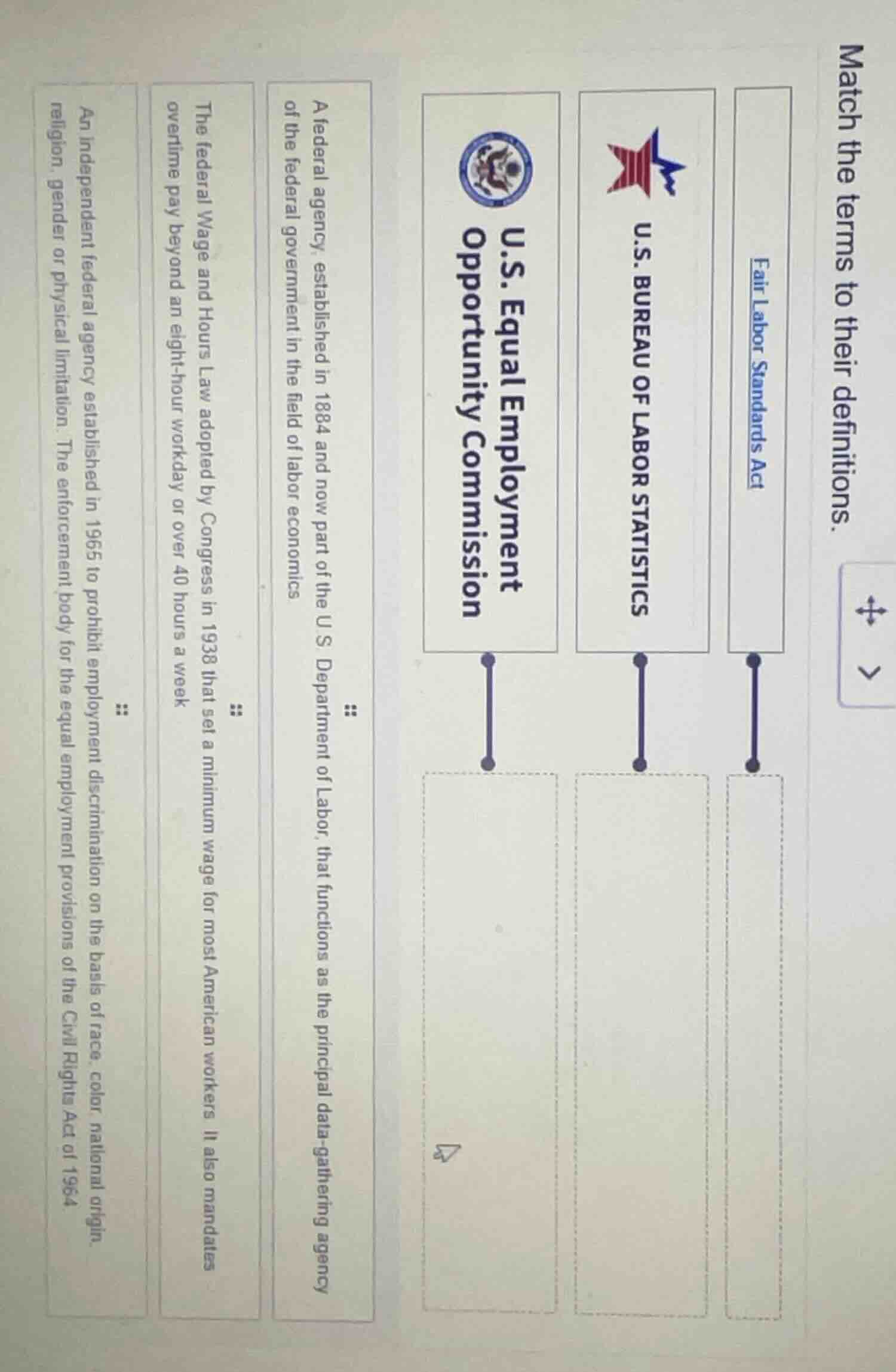 match the terms to their definitions. fair labor standards act u.s. bur…