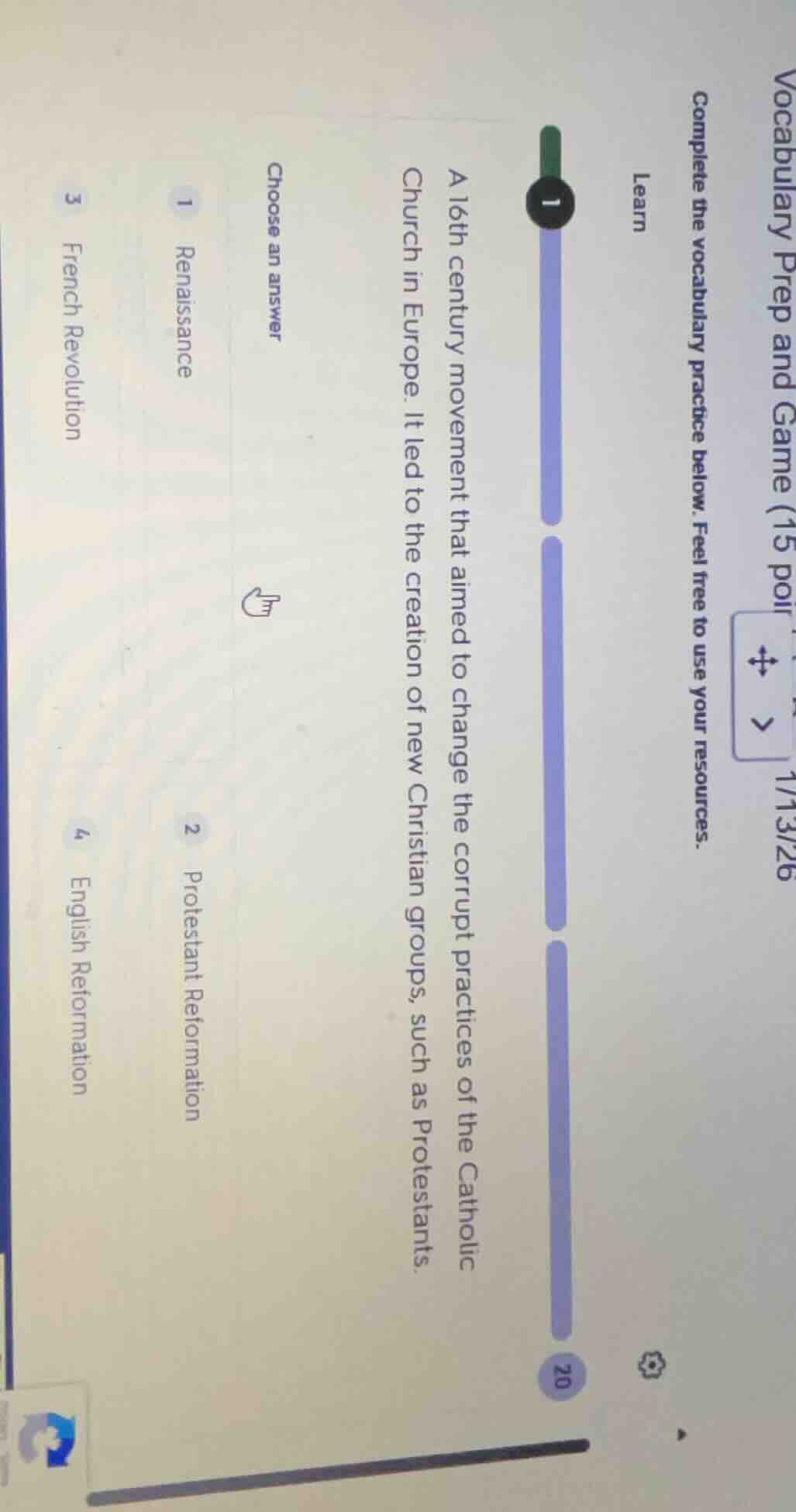 vocabulary prep and game (15 poir 1/13/26 complete the vocabulary pract…