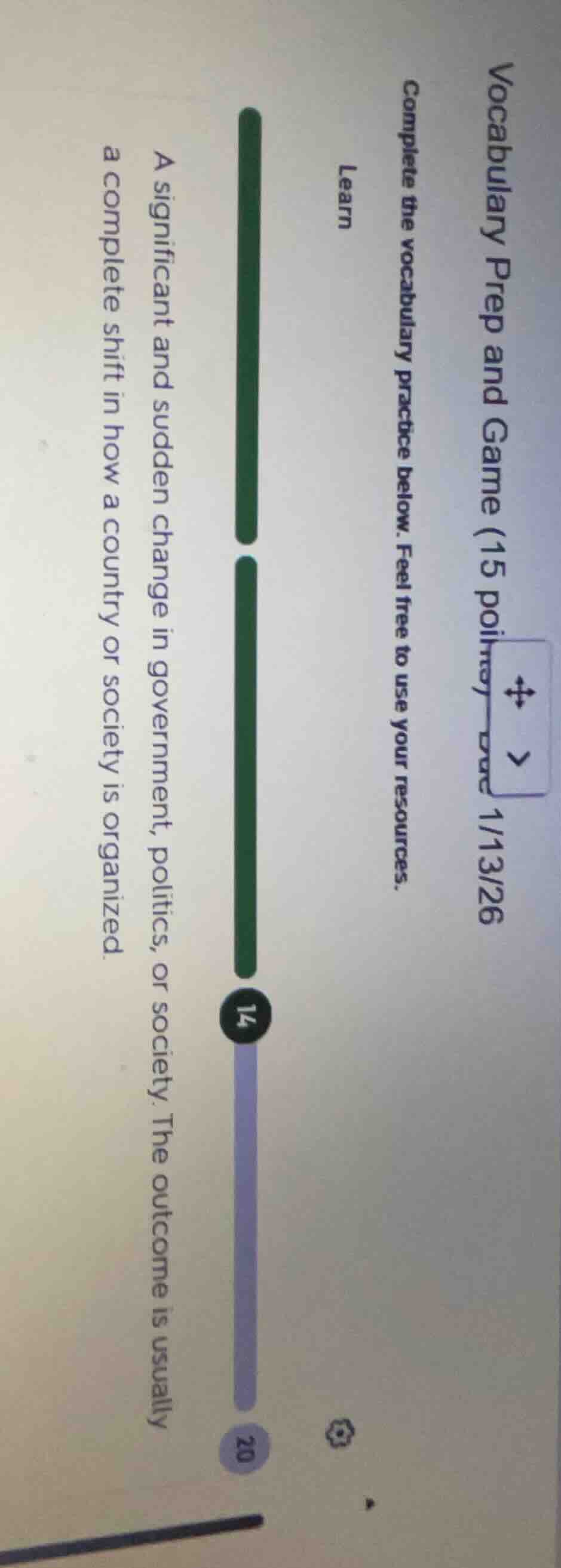 vocabulary prep and game (15 poilnoy page 1/13/26 learn complete the vo…