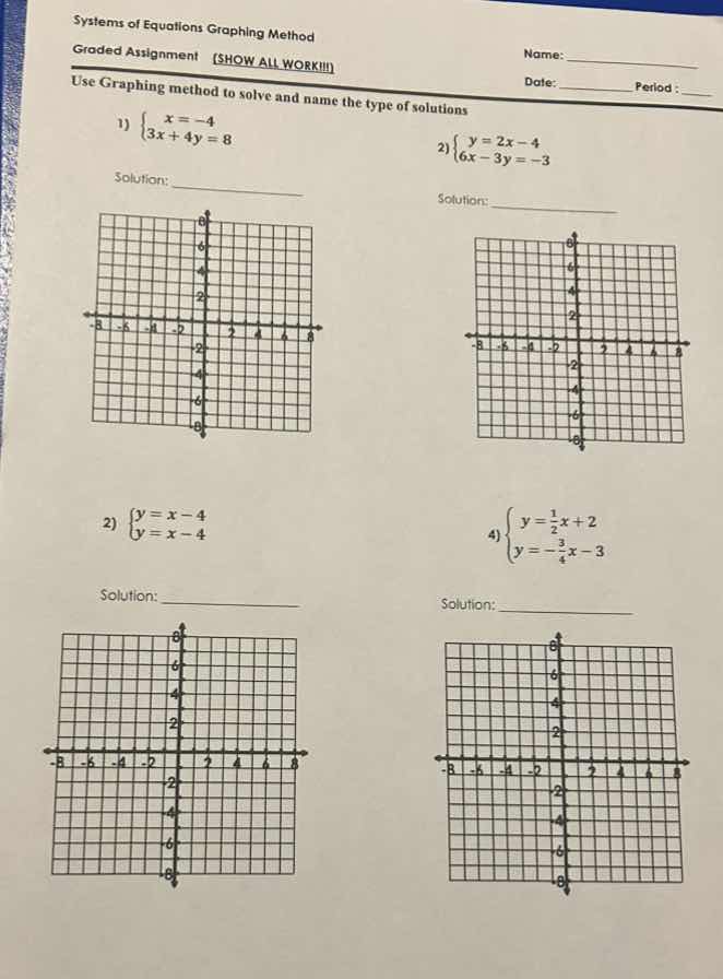 systems of equations graphing method graded assignment (show all work!!…