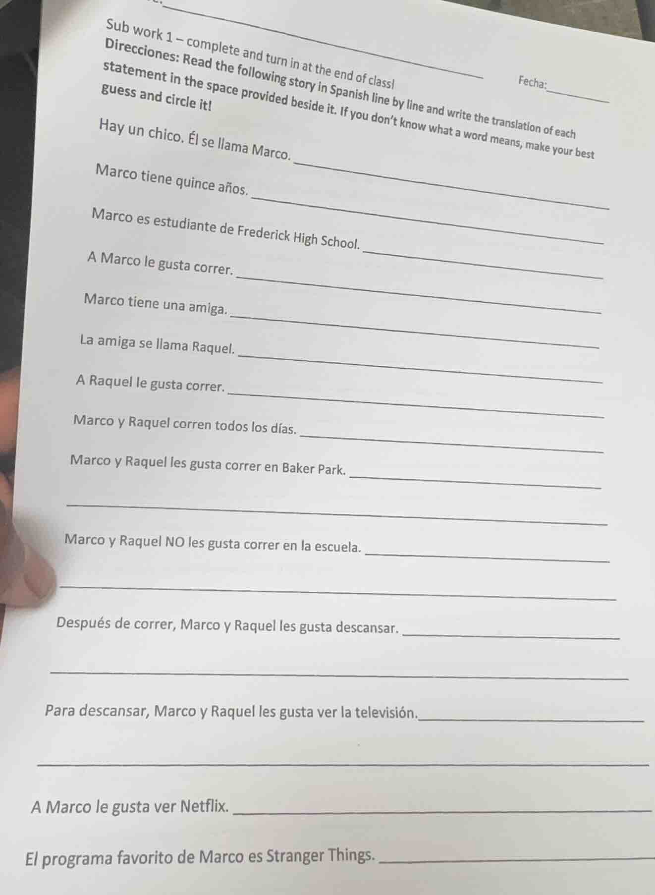 sub work 1 – complete and turn in at the end of class! direcciones: rea…