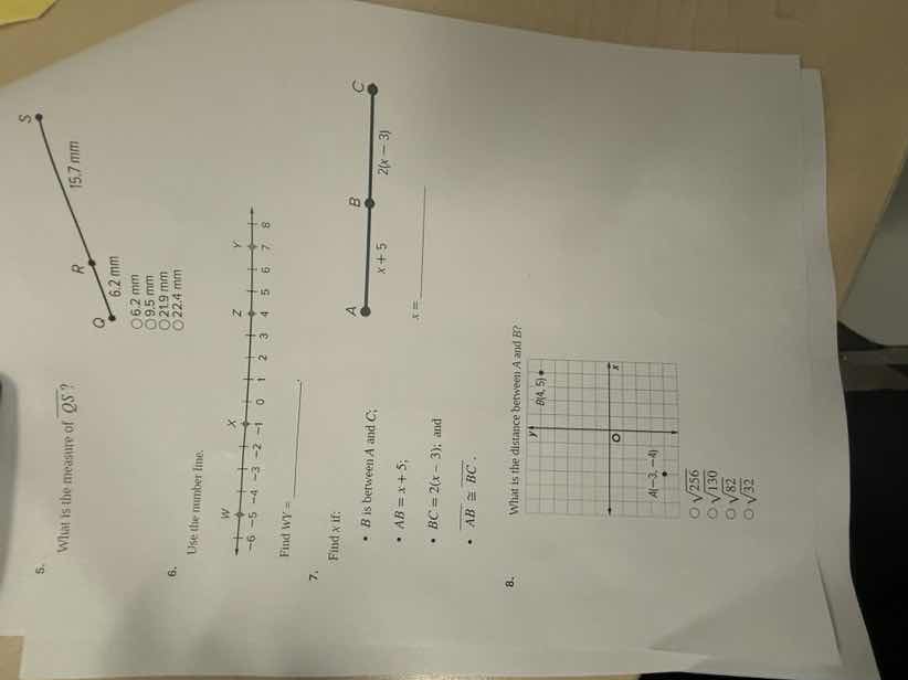 5. what is the measure of \\(\\overline{qs}\\)? - q to r: 6.2 mm - r to…