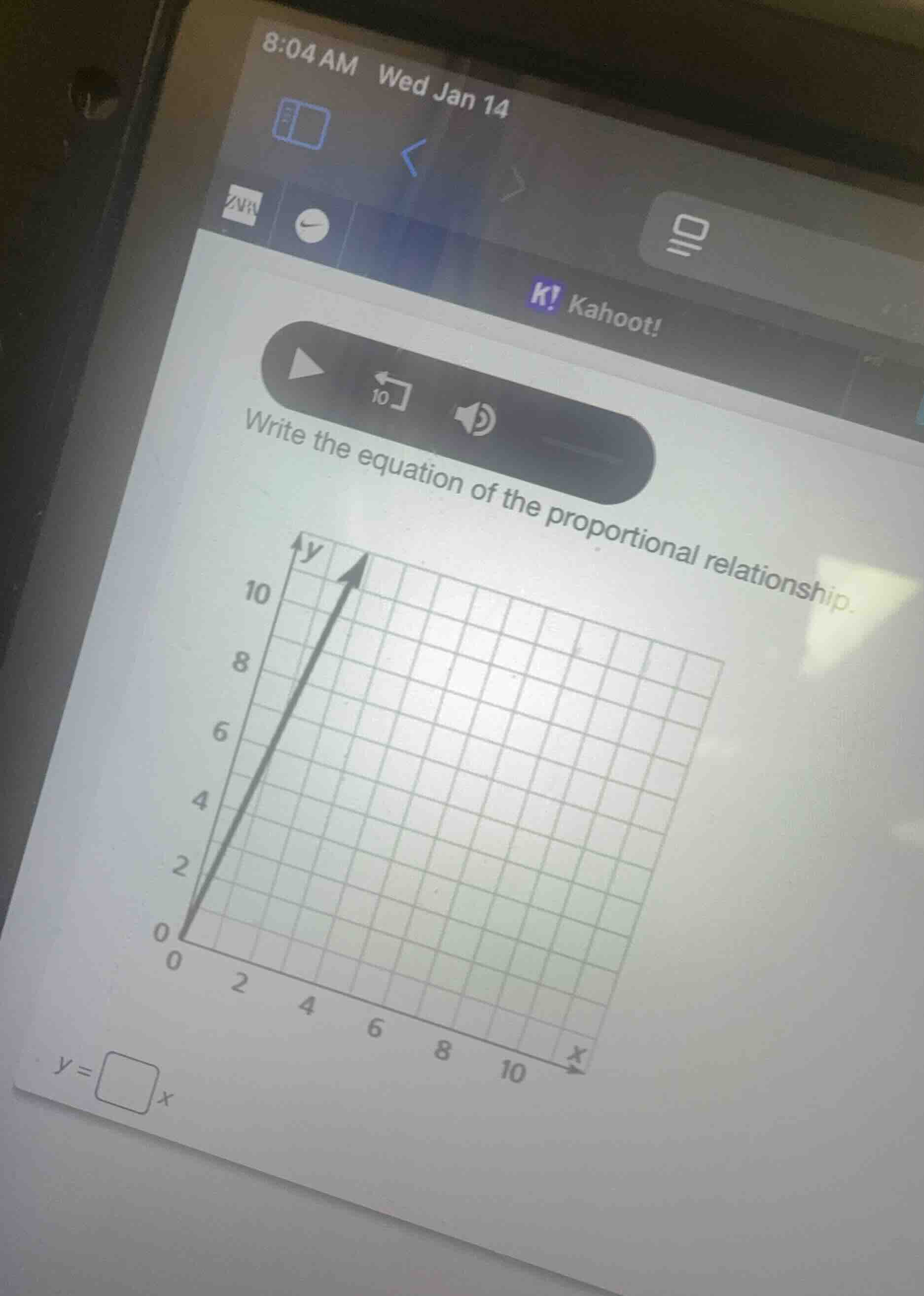 write the equation of the proportional relationship. (grid with x and y…