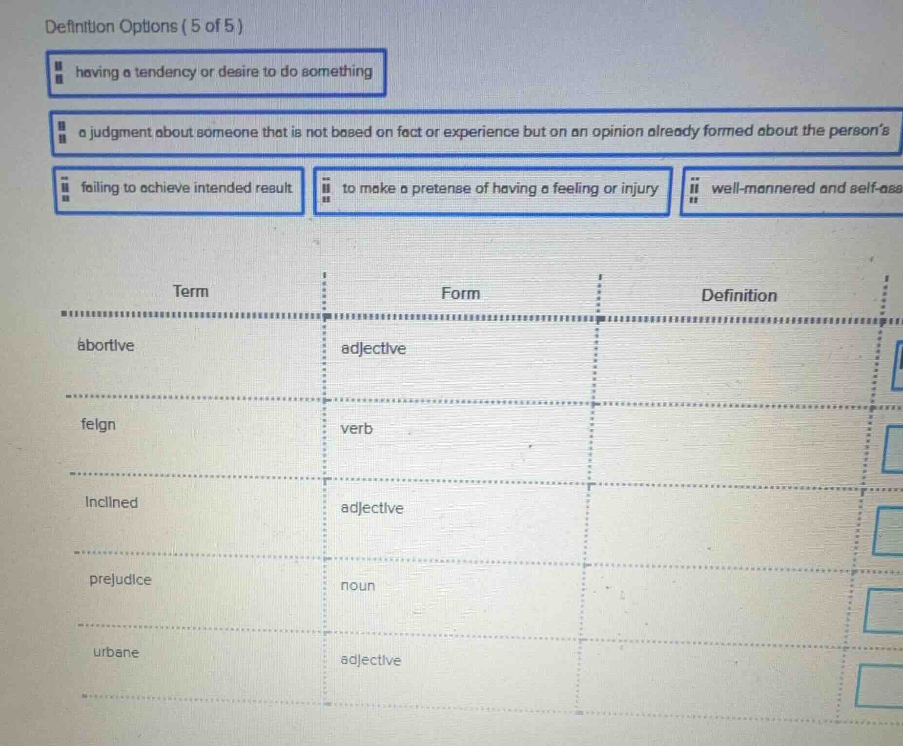 definition options (5 of 5) having a tendency or desire to do something…
