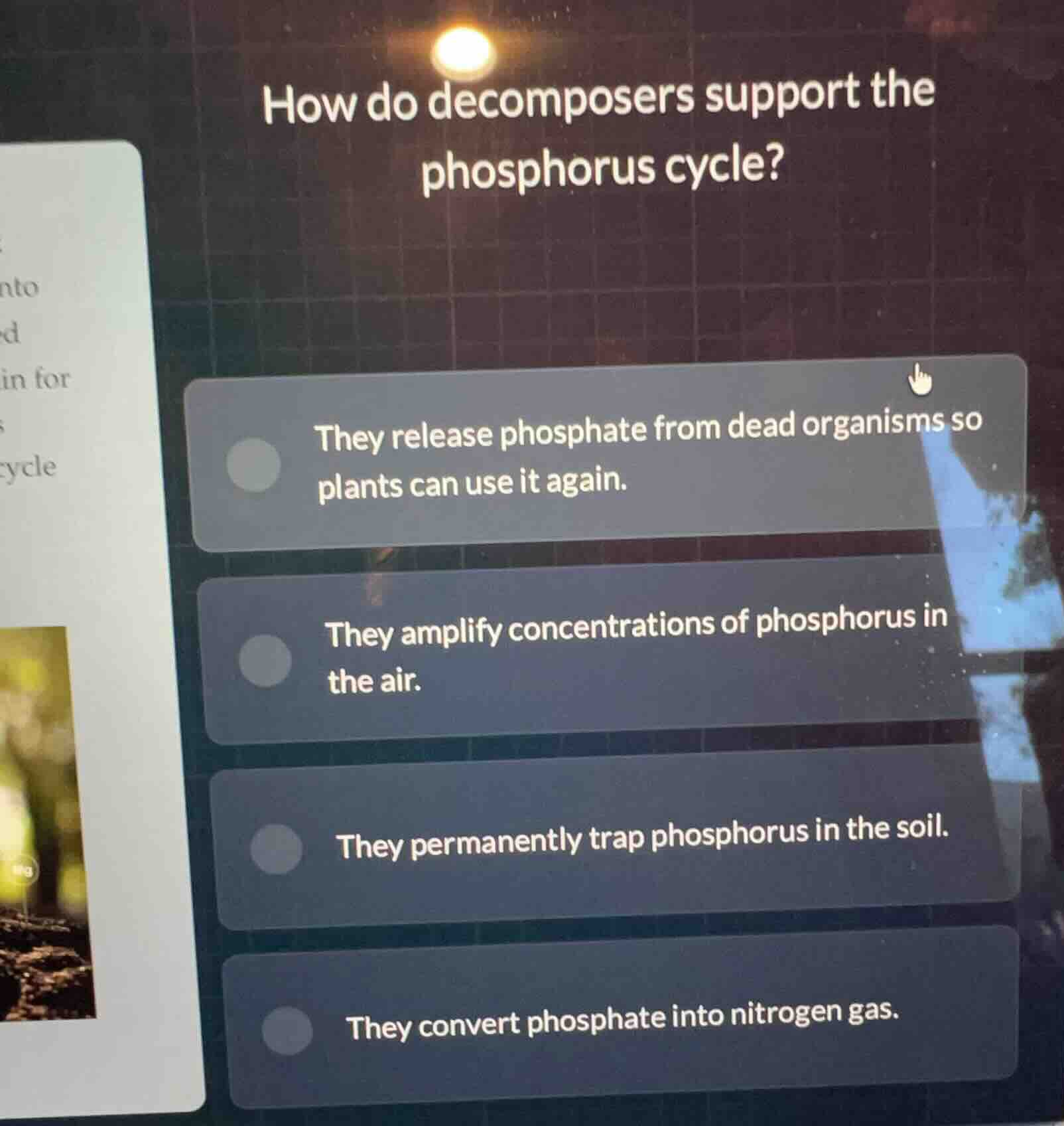 how do decomposers support the phosphorus cycle? they release phosphate…