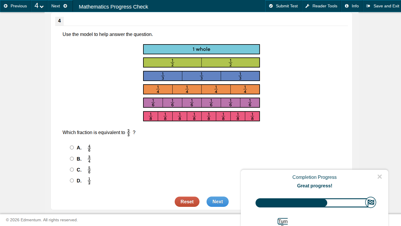 use the model to help answer the question. image of fraction bars which…