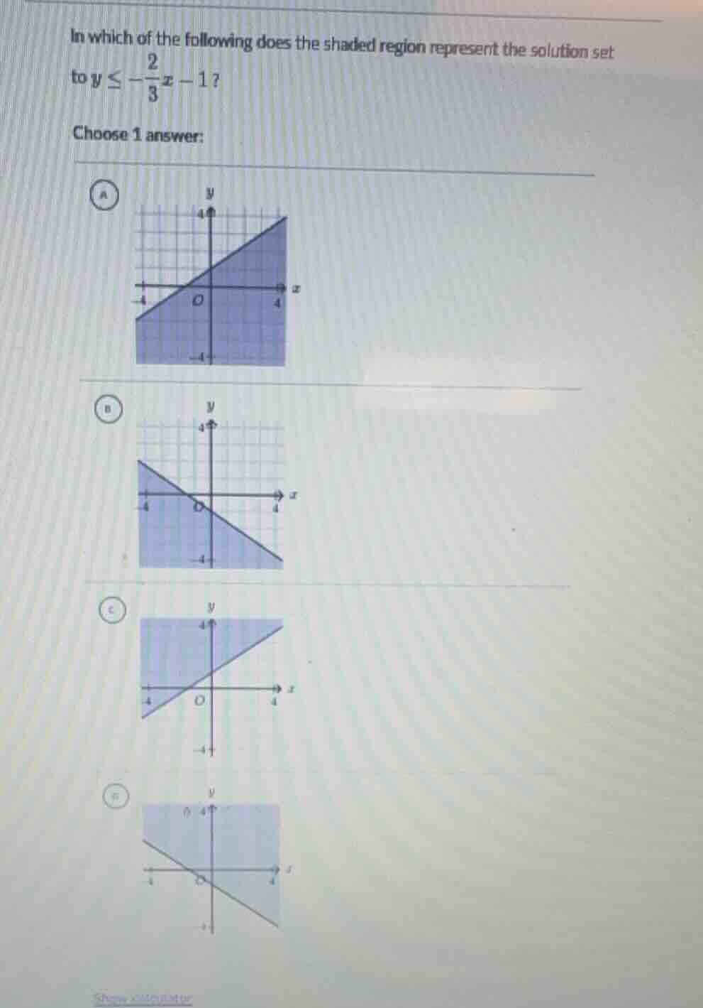 in which of the following does the shaded region represent the solution…