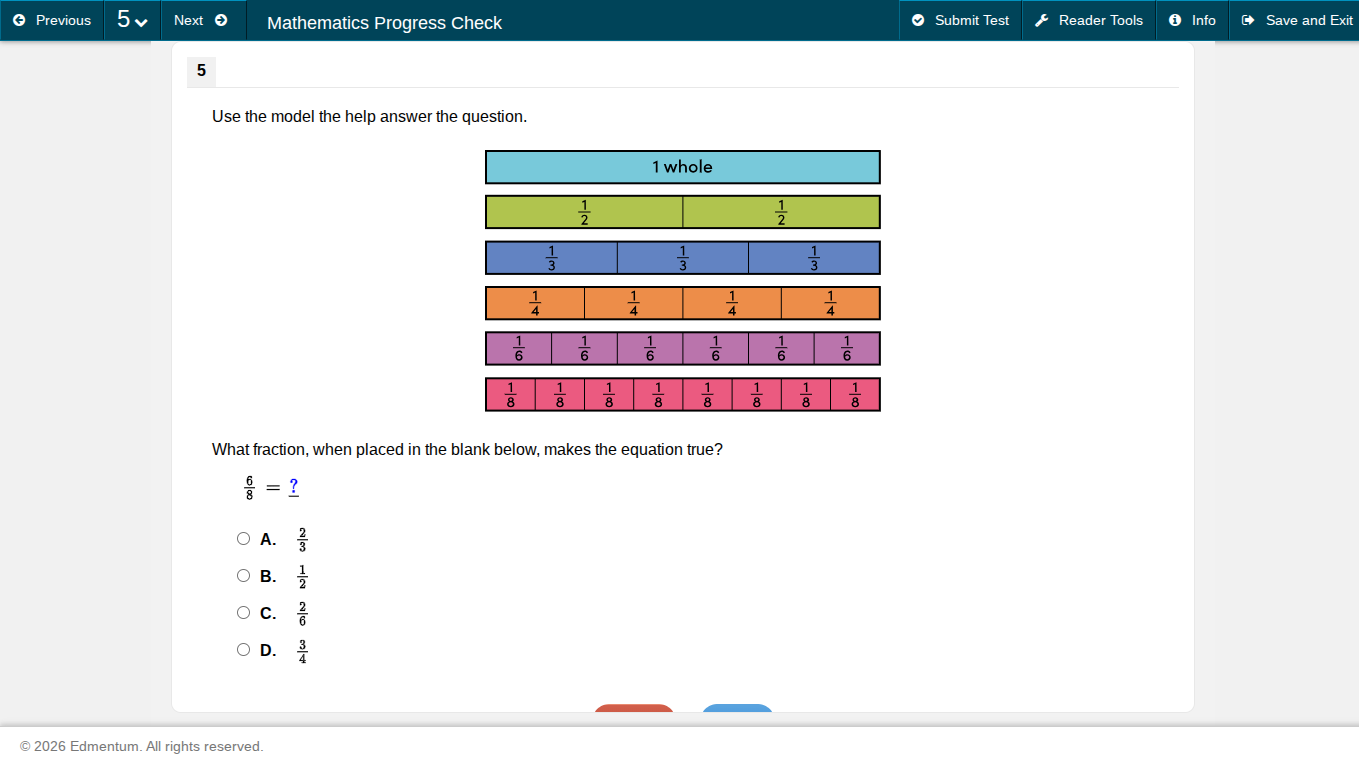 use the model the help answer the question. image of fraction bars what…