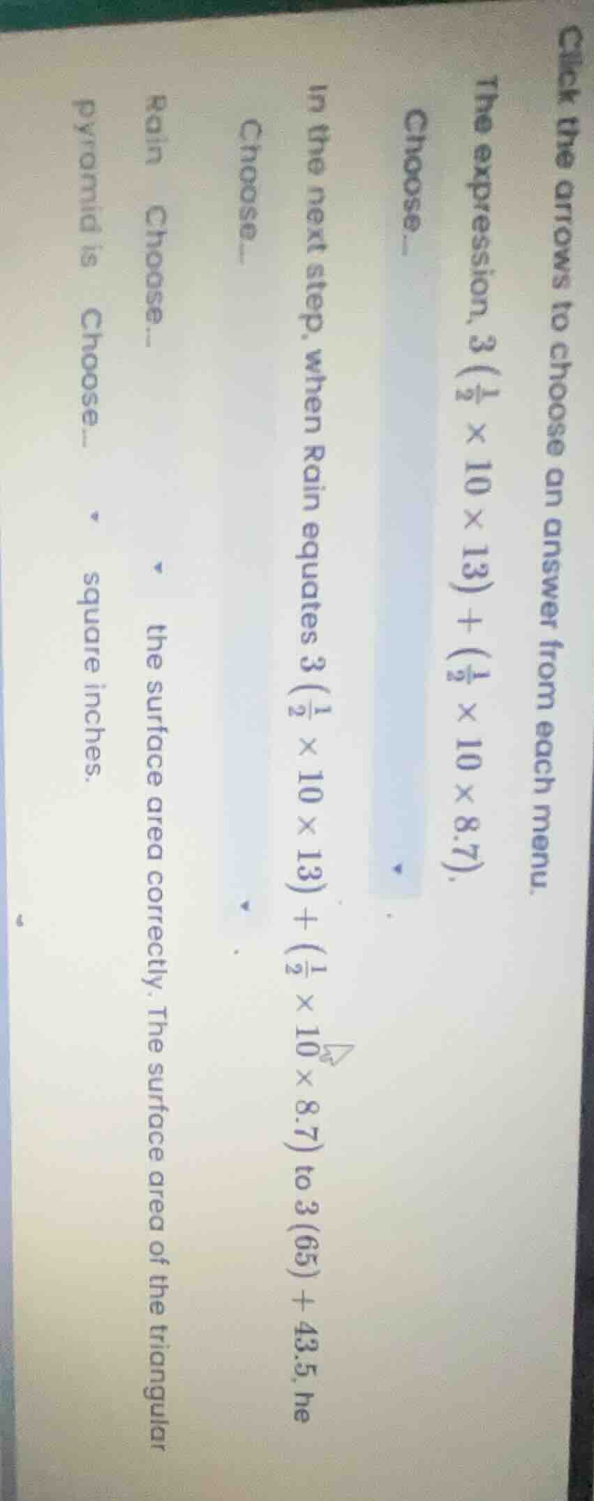 click the arrows to choose an answer from each menu. the expression, ( …