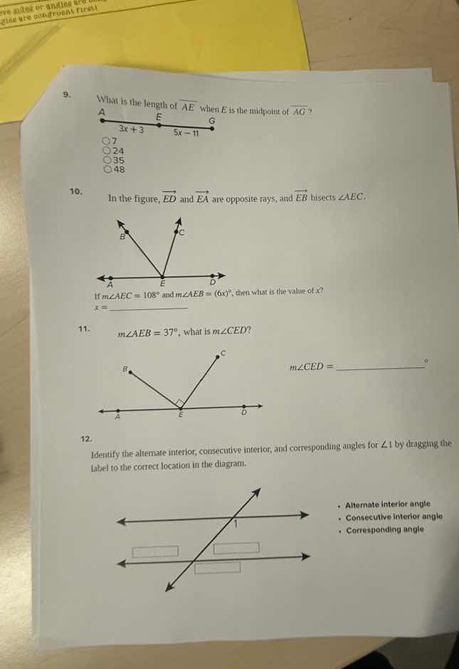 9. what is the length of (overline{ae}) when (e) is the midpoint of (ov…