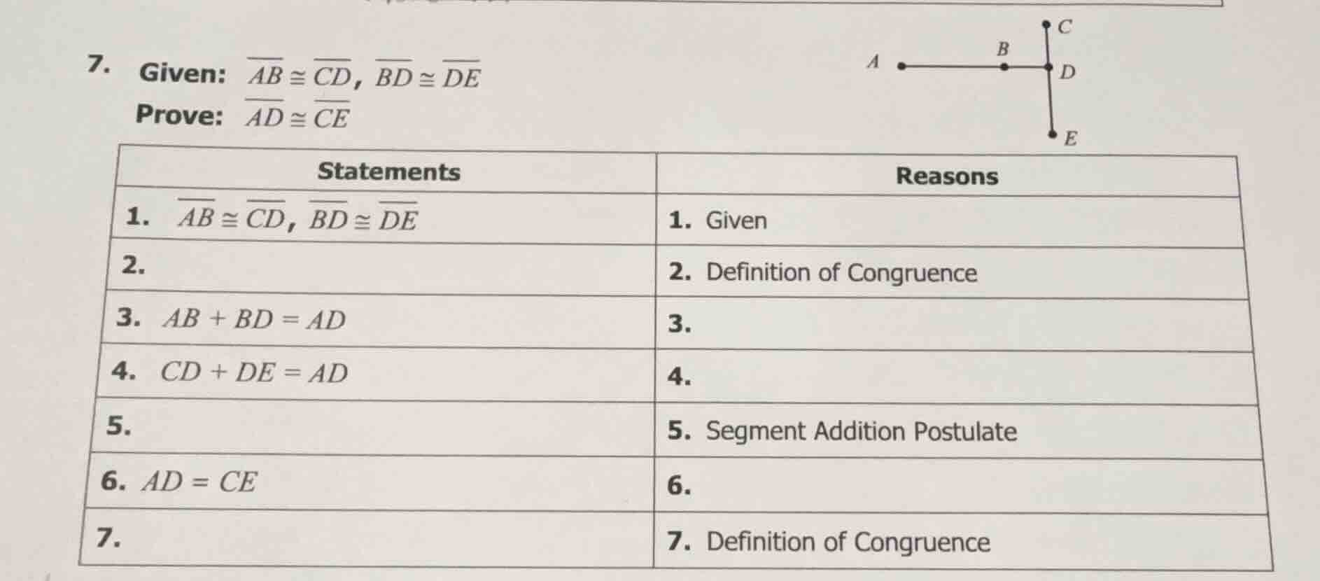7. given: \\(\\overline{ab} \\cong \\overline{cd}\\), \\(\\overline{bd}…
