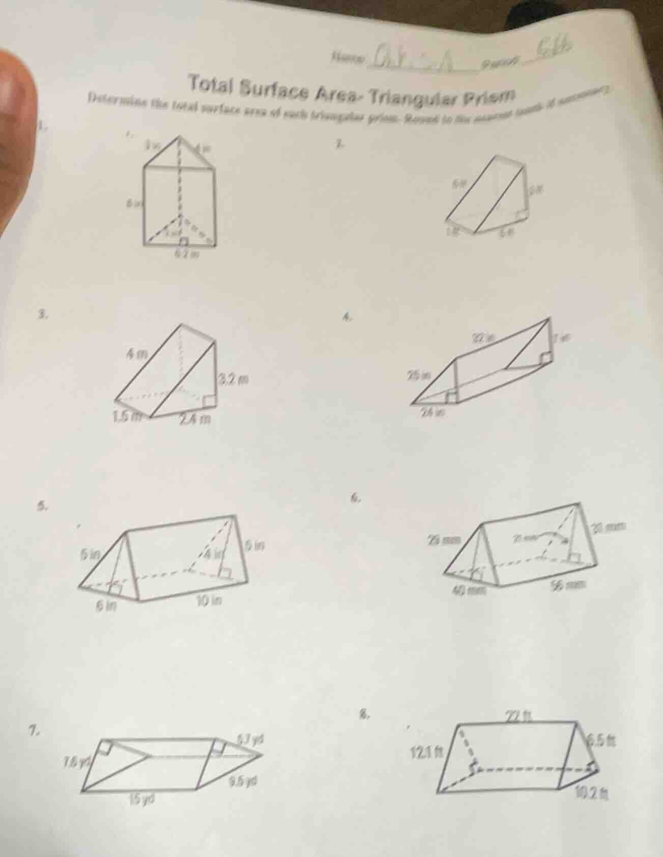 total surface area- triangular prism determine the total surface area o…