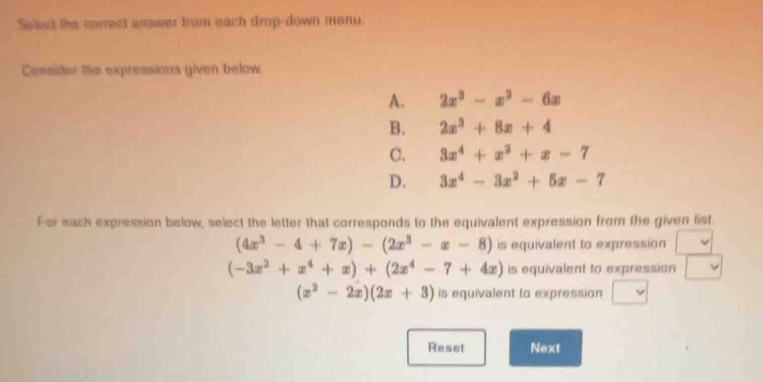 select the correct answer from each drop - down menu. consider the expr…
