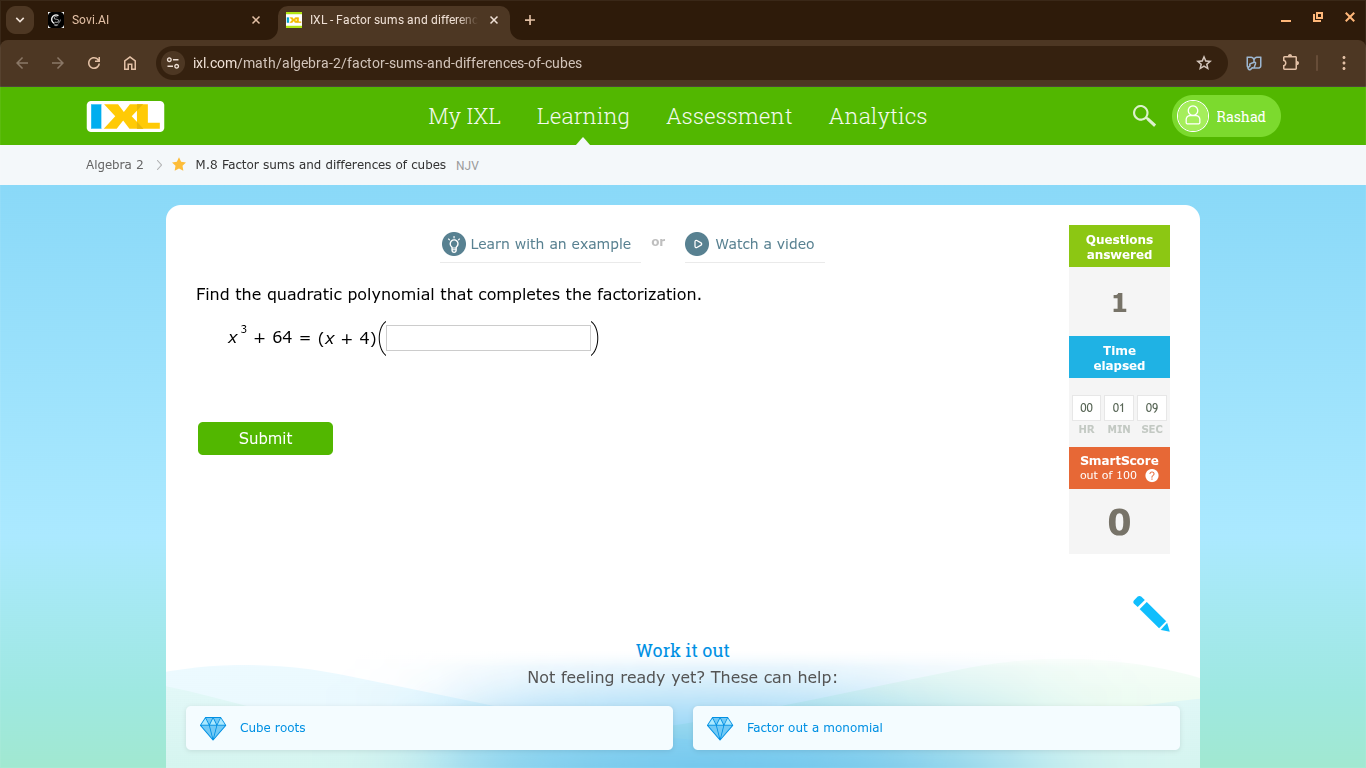 find the quadratic polynomial that completes the factorization. $x^3 + …