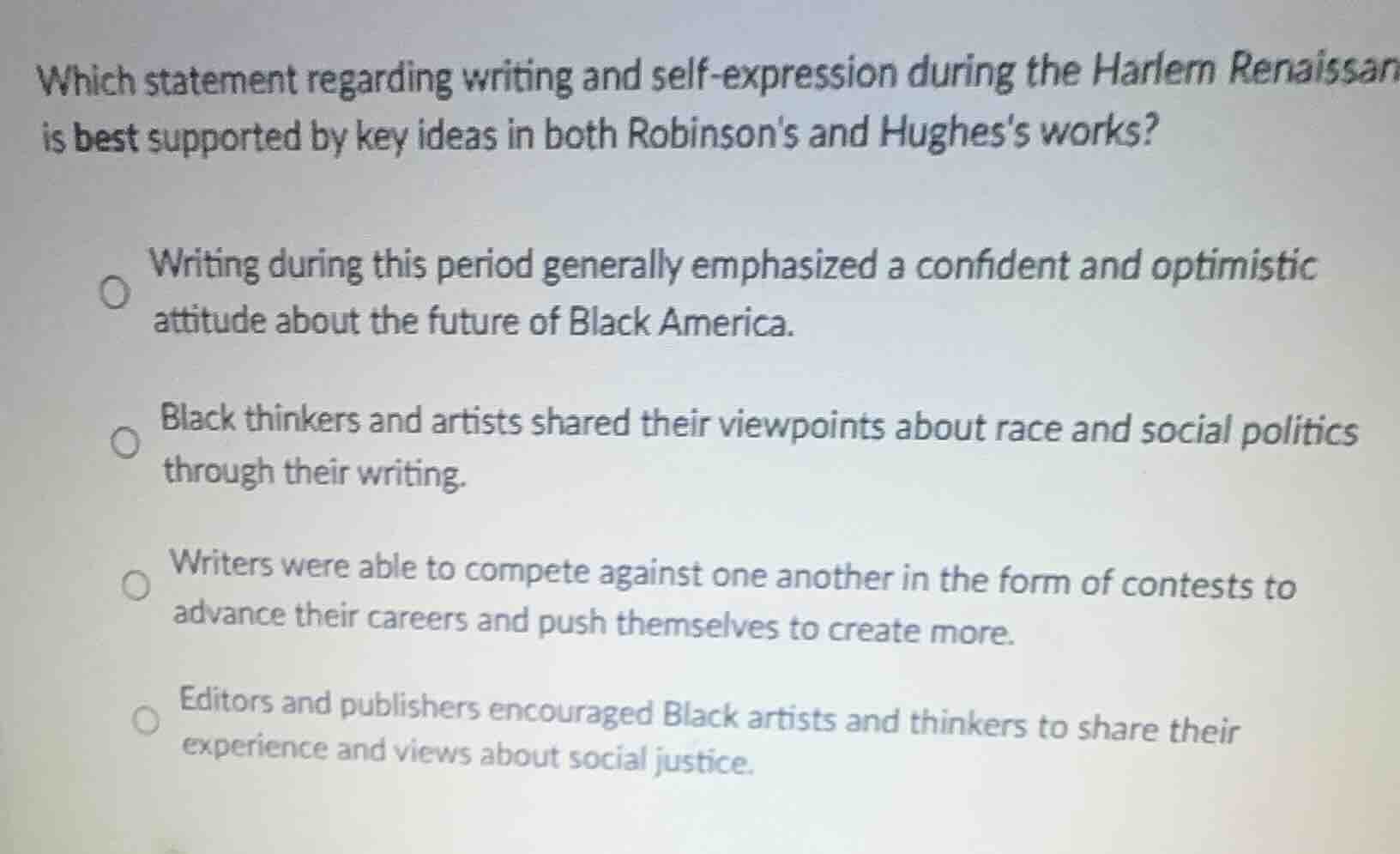which statement regarding writing and self - expression during the harl…