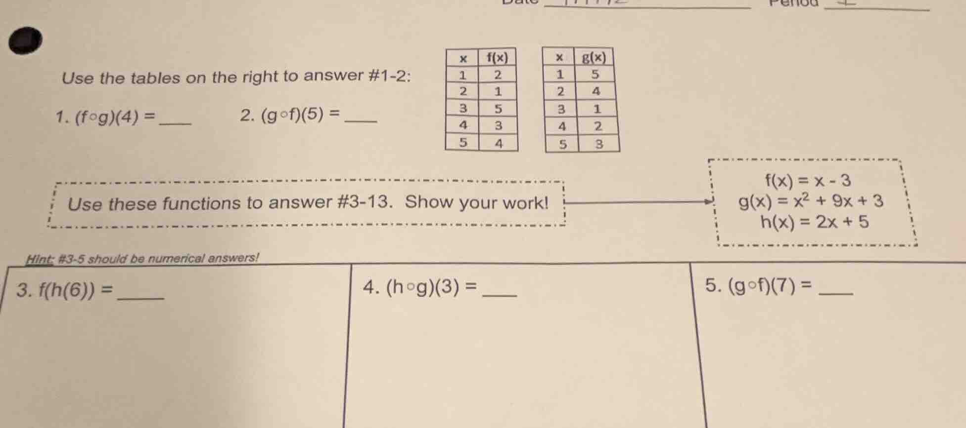 use the tables on the right to answer #1-2: 1. $(f\\circ g)(4) = \\unde…