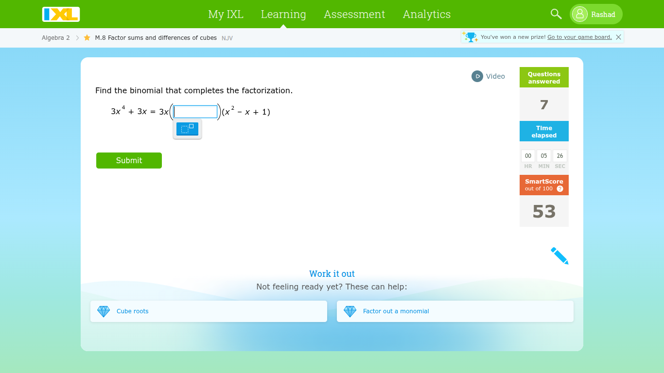 find the binomial that completes the factorization. $3x^4 + 3x = 3x(\\s…