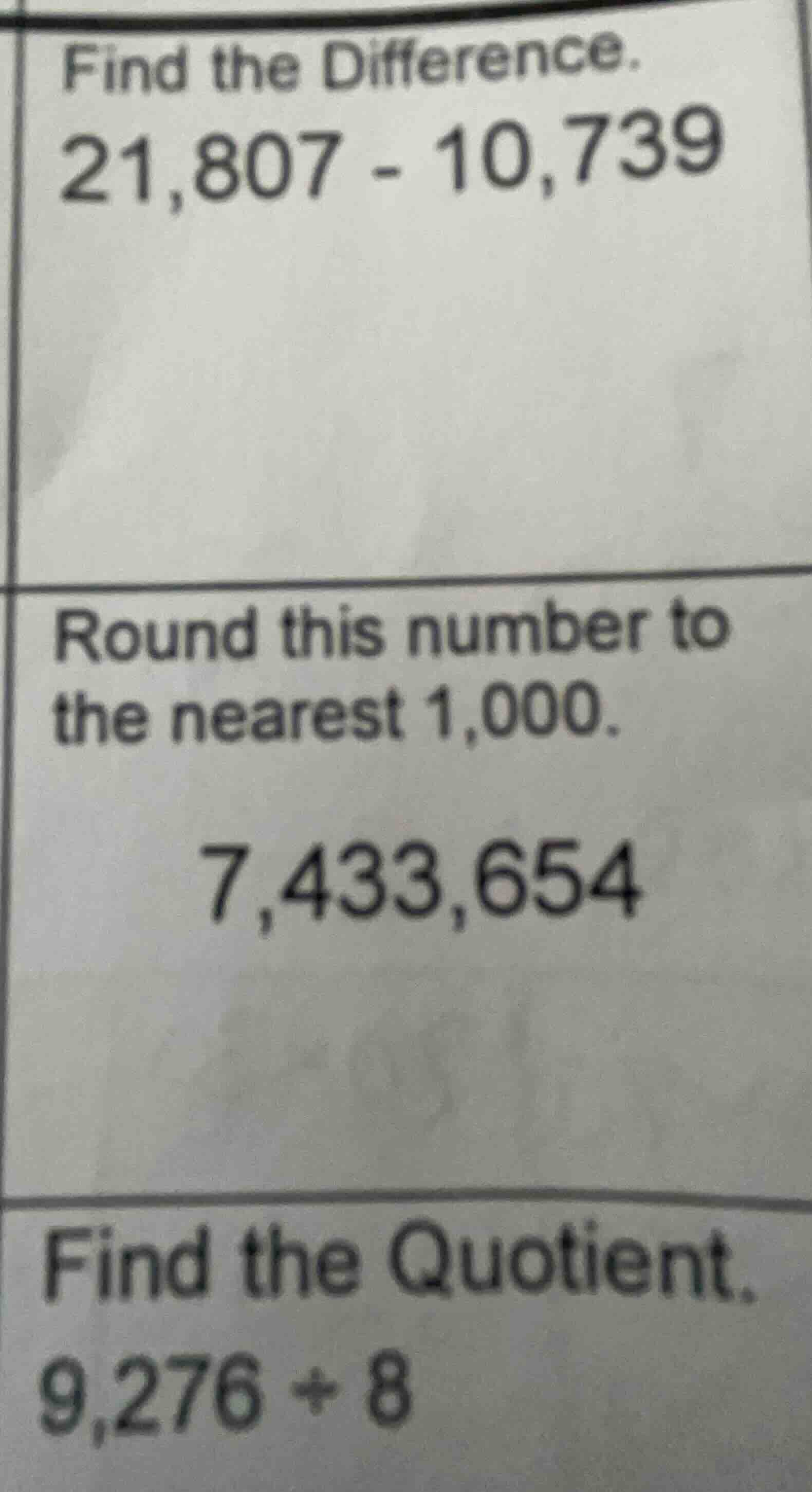 find the difference. 21,807 - 10,739 round this number to the nearest 1…