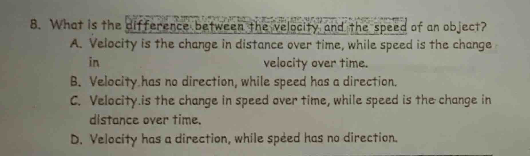 8. what is the difference between the velocity and the speed of an obje…