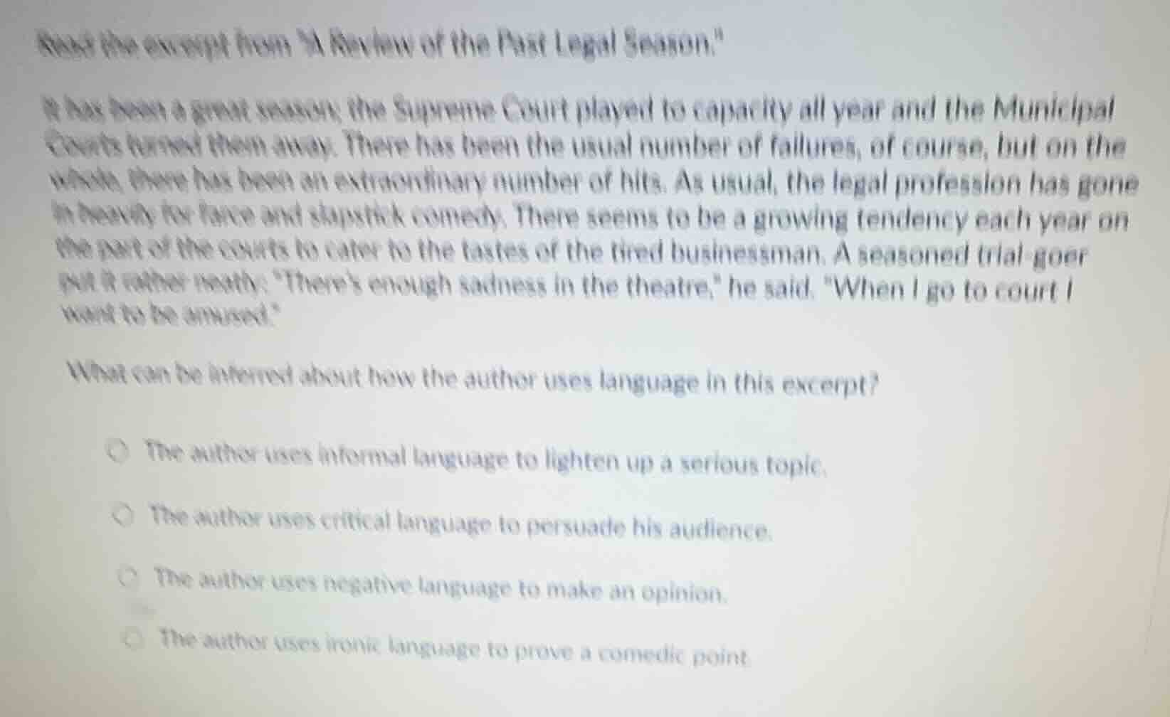 read the excerpt from \a review of the past legal season.\ it has been …