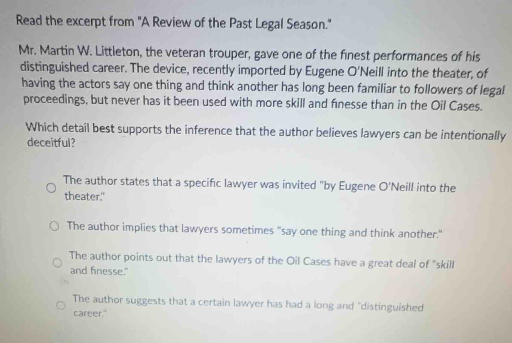 read the excerpt from \a review of the past legal season.\ mr. martin w…