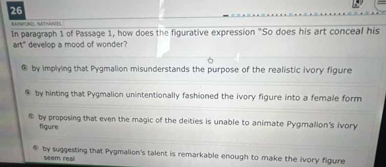 26 ratford, nathaniel in paragraph 1 of passage 1, how does the figurat…