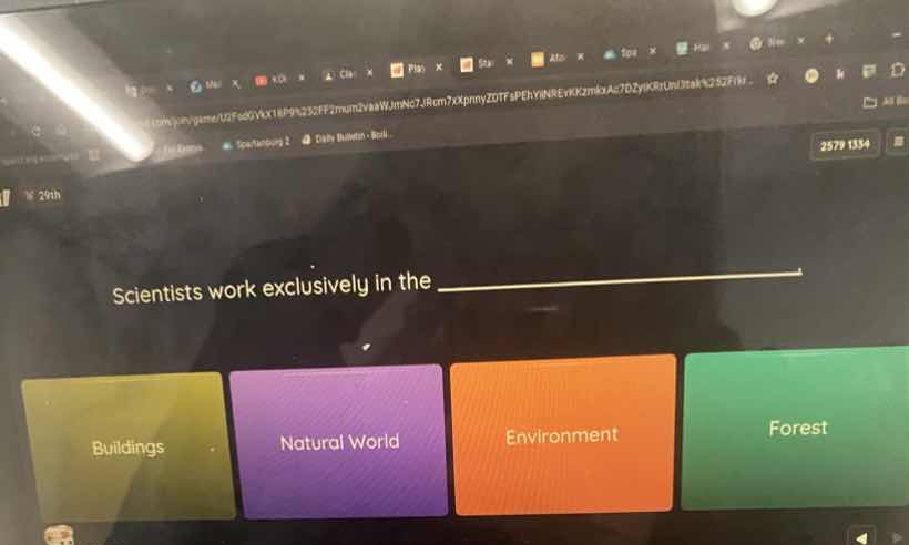 scientists work exclusively in the ________. options: buildings, natura…