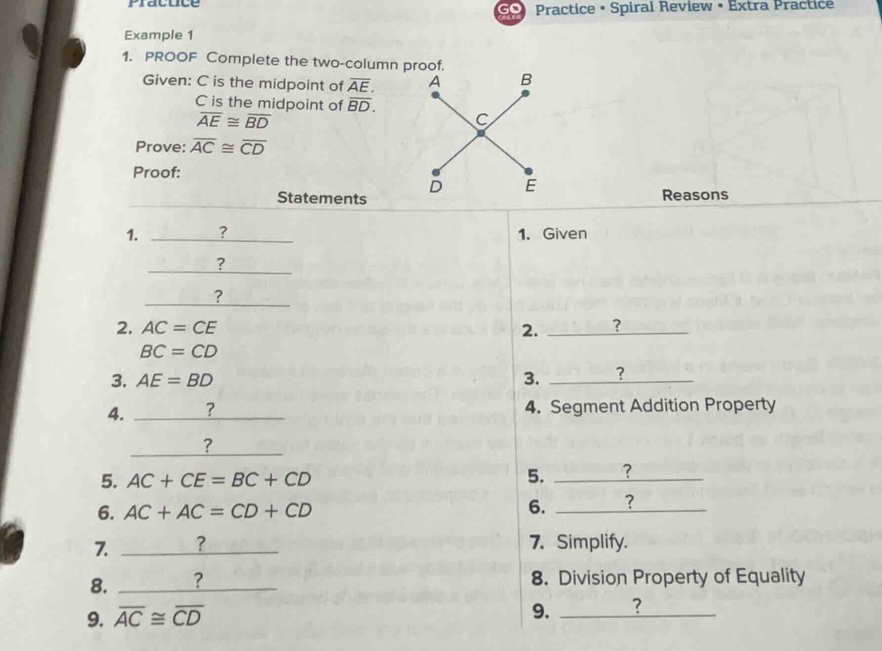 practice example 1 1. proof complete the two - column proof. given: c i…