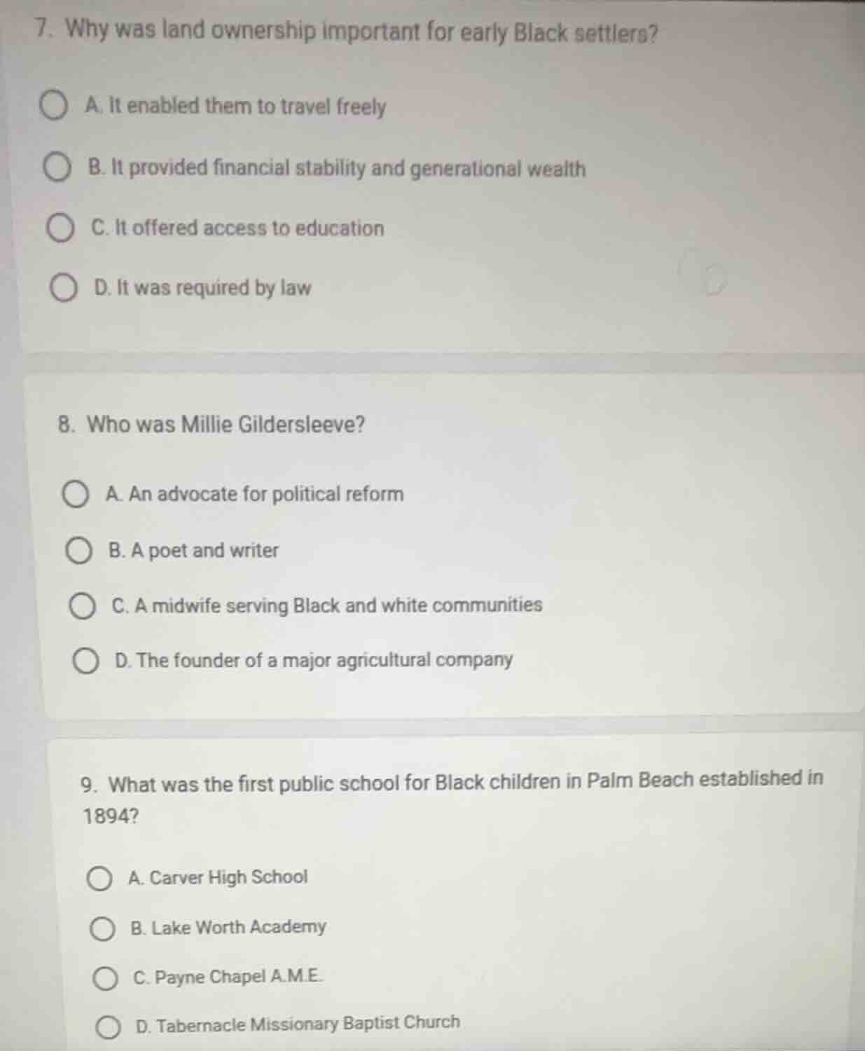 7. why was land ownership important for early black settlers? a. it ena…