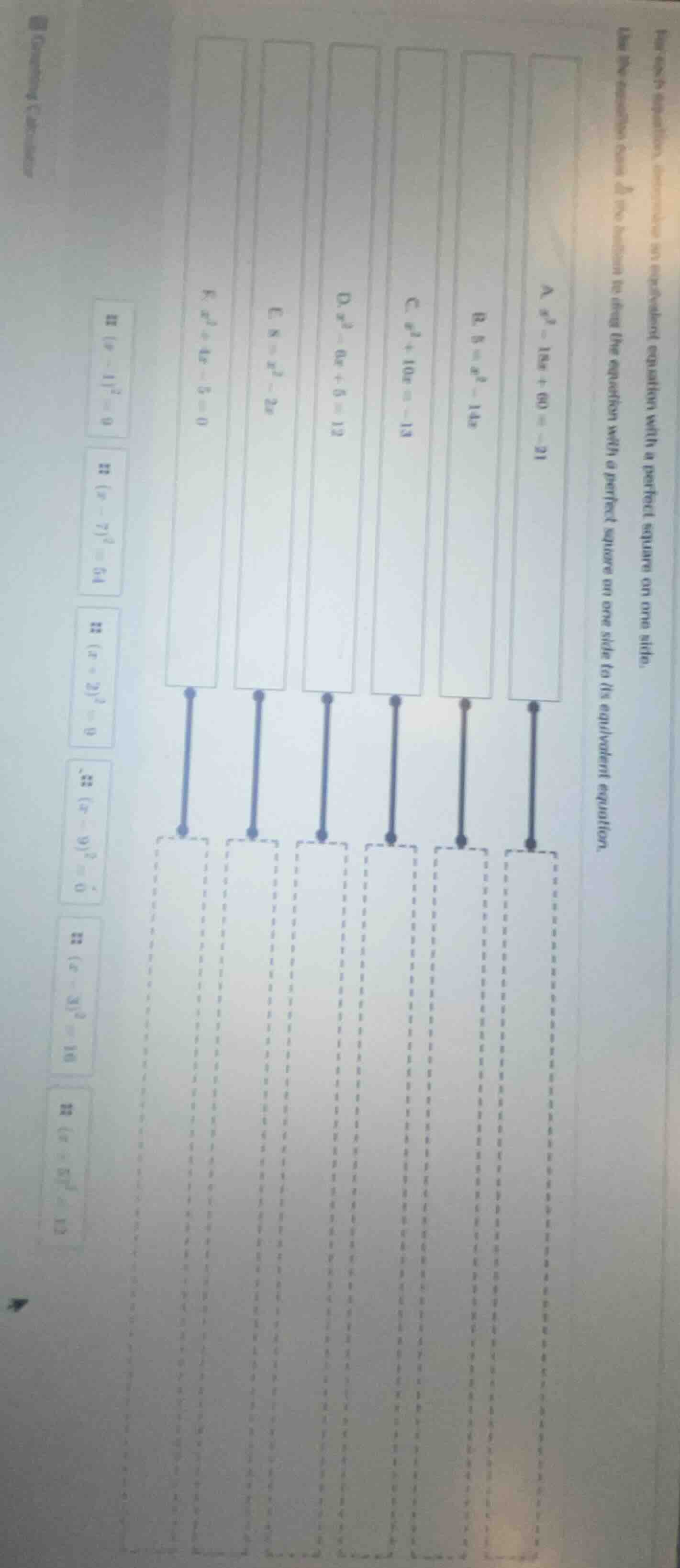for each equation, determine an equivalent equation with a perfect squa…