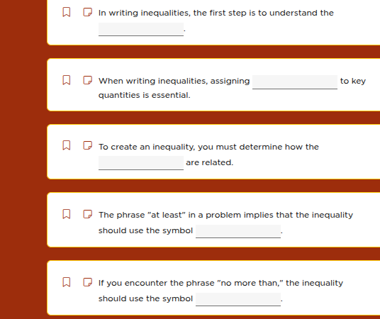 in writing inequalities, the first step is to understand the ______. wh…